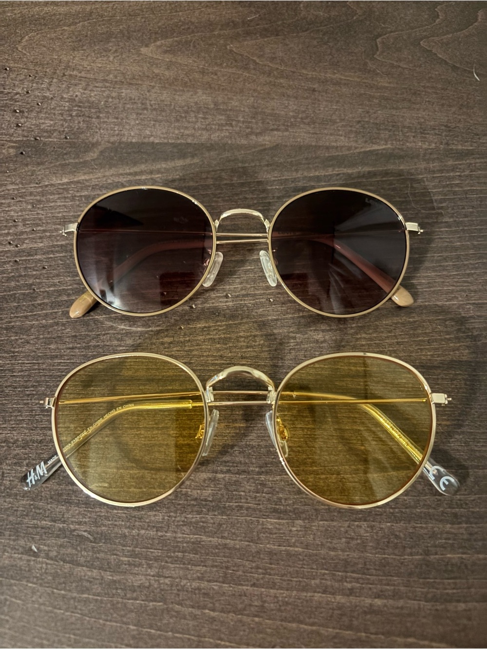 Round Metal Sunglasses Duo - Gold Frames with Brown & Yellow Lenses